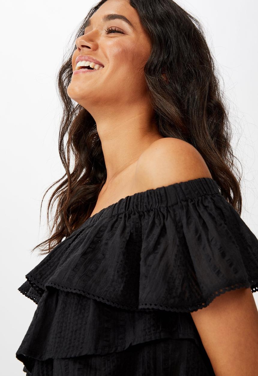 Cotton On - Sunshine frill off the shoulder top - black
