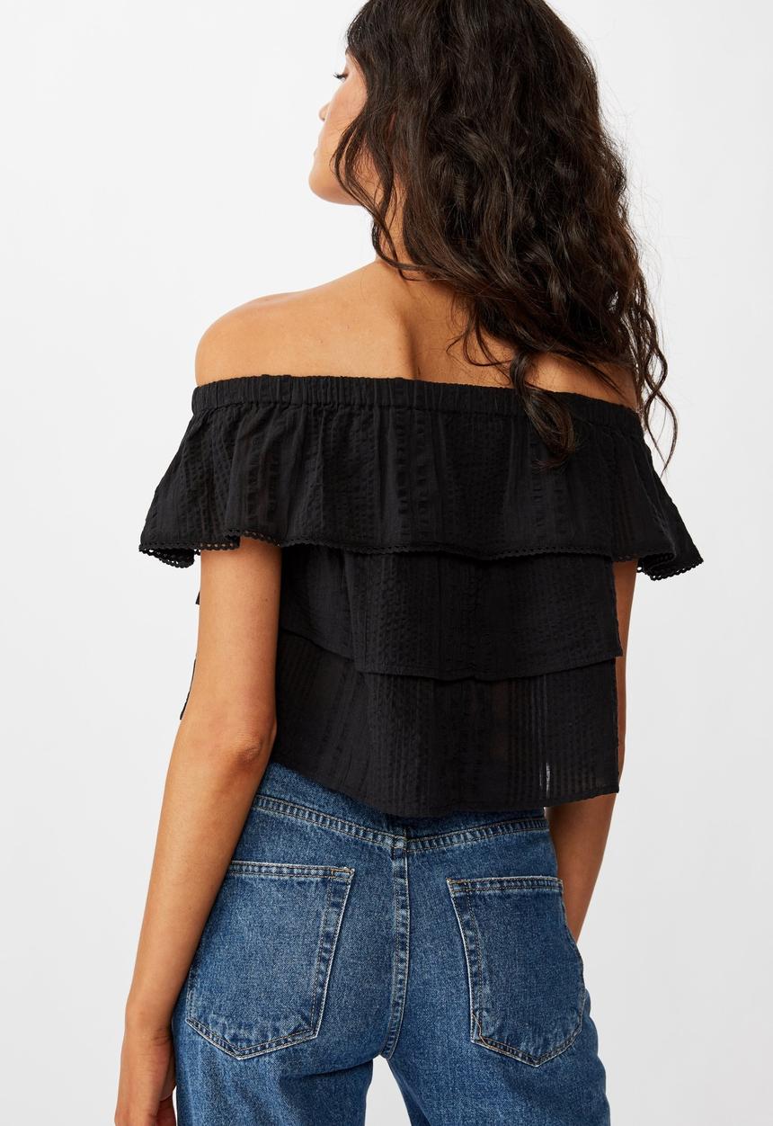 Cotton On - Sunshine frill off the shoulder top - black