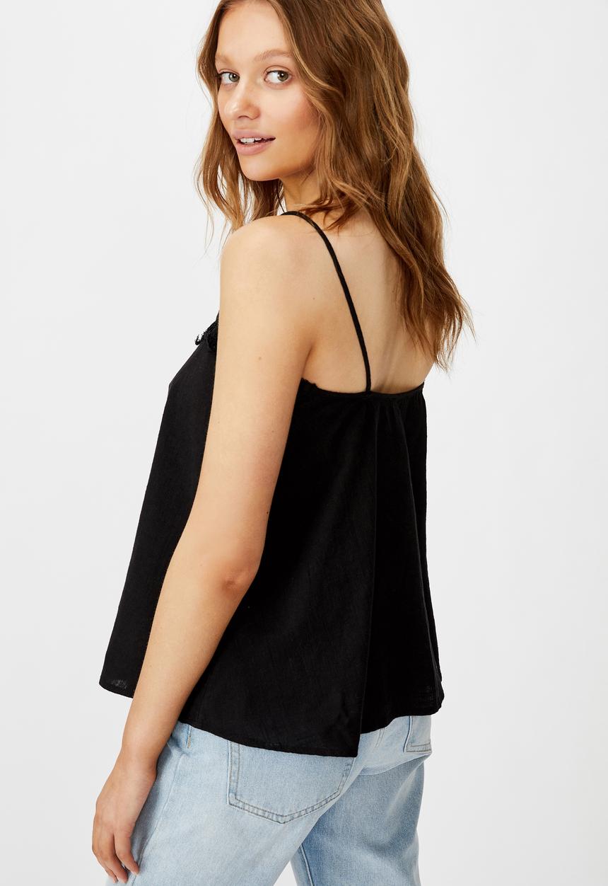 Cotton On - Wide heart lace trim cami - black