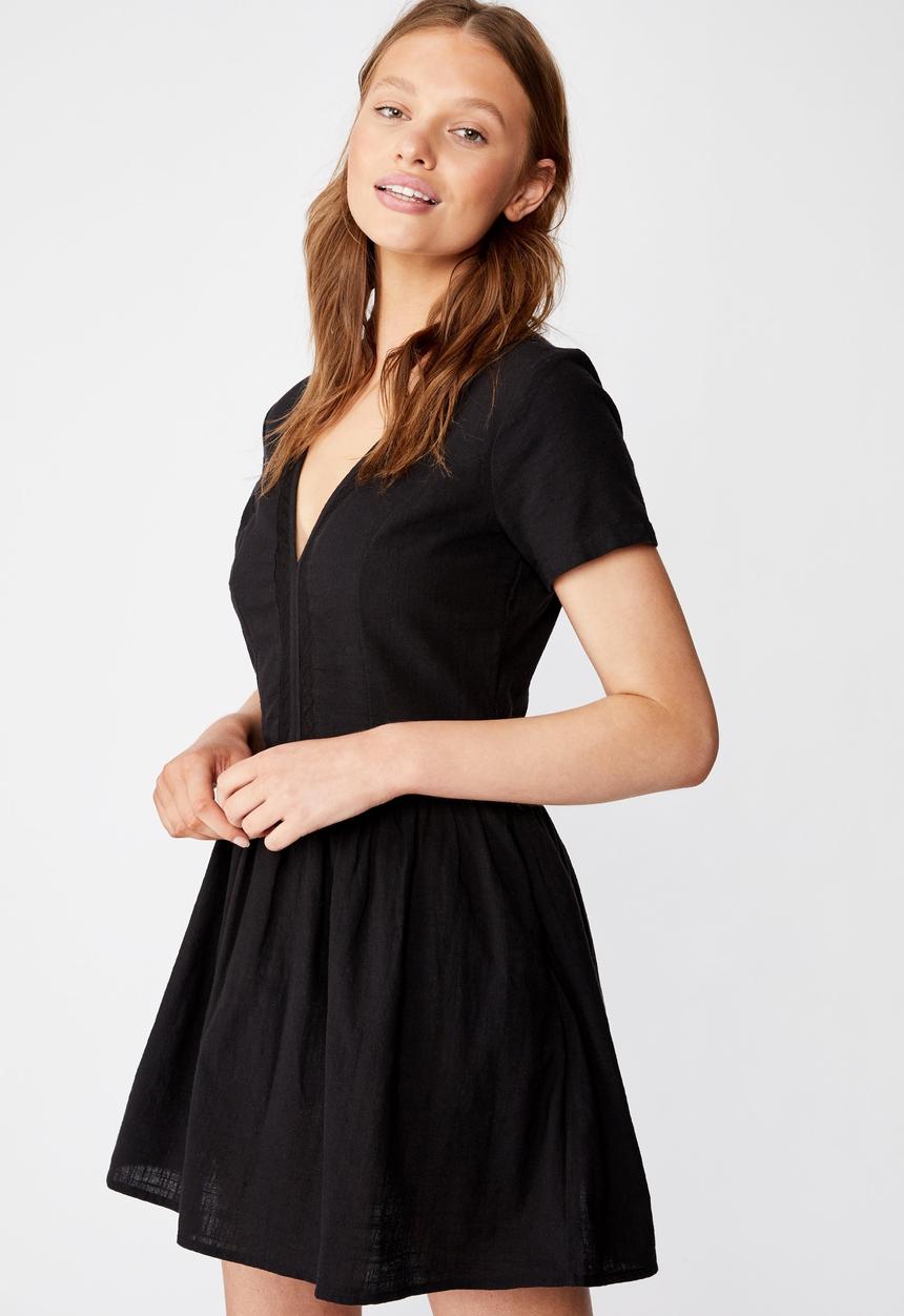 Cotton On - Woven harlow short sleeve mini dress - black