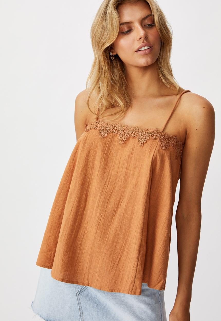 Cotton On - Wide heart lace trim cami - bronze