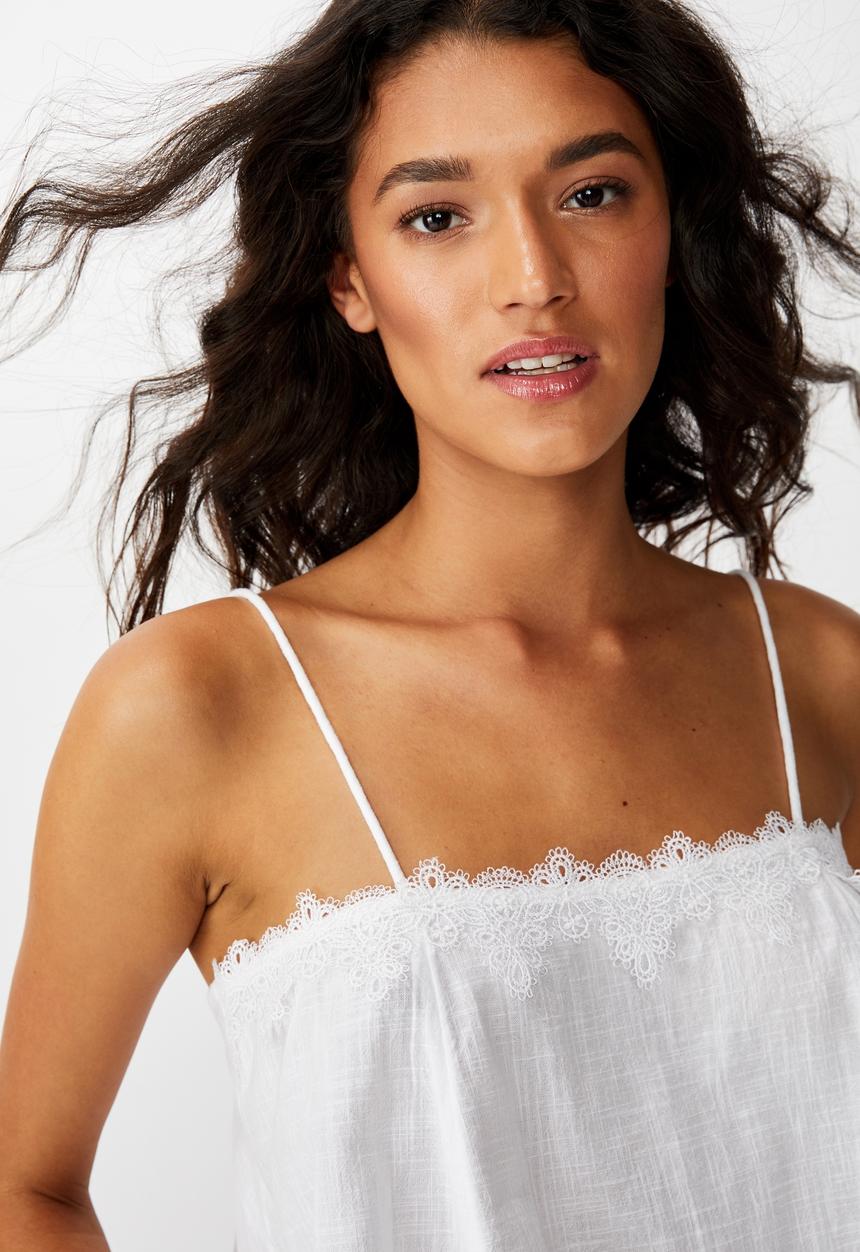 Cotton On - Wide heart lace trim cami - white