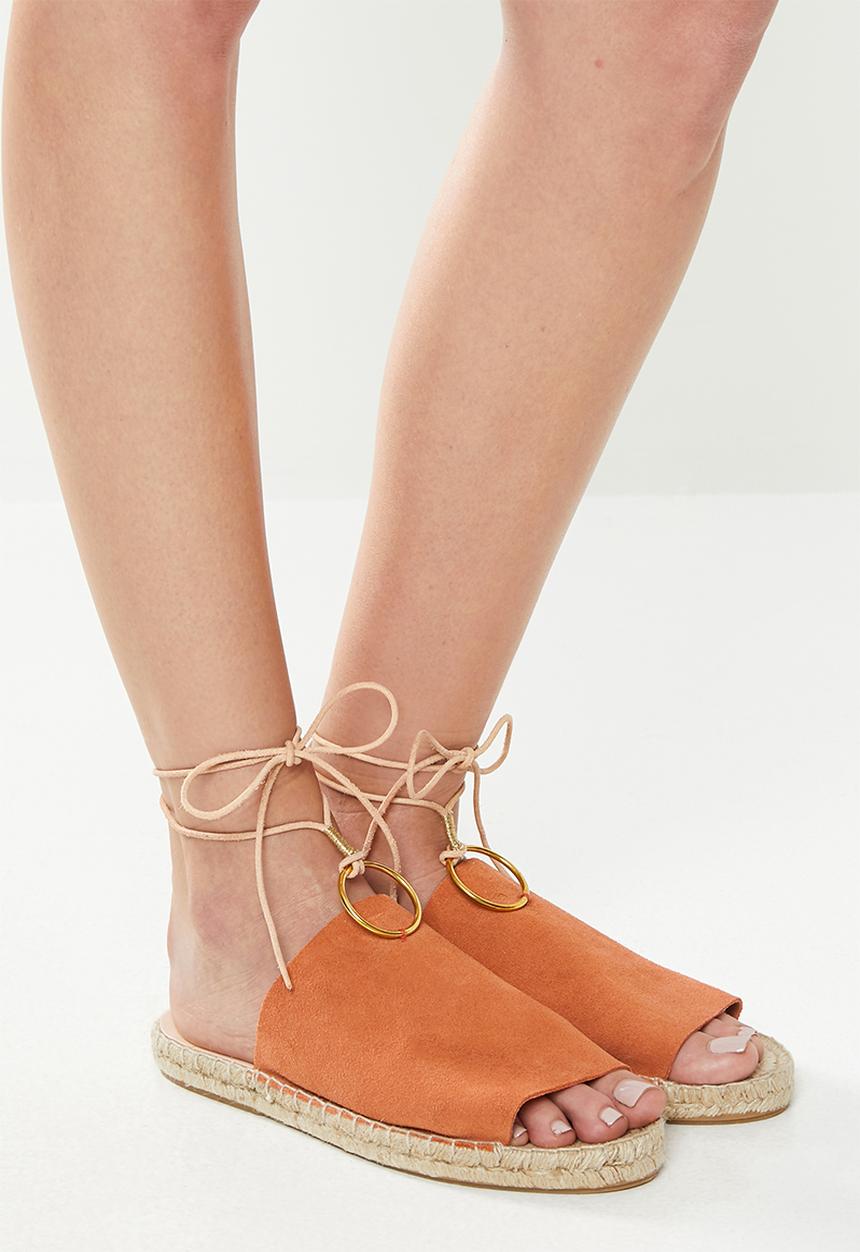 Espadril - Suede slip-on with cord and brass ring - orange