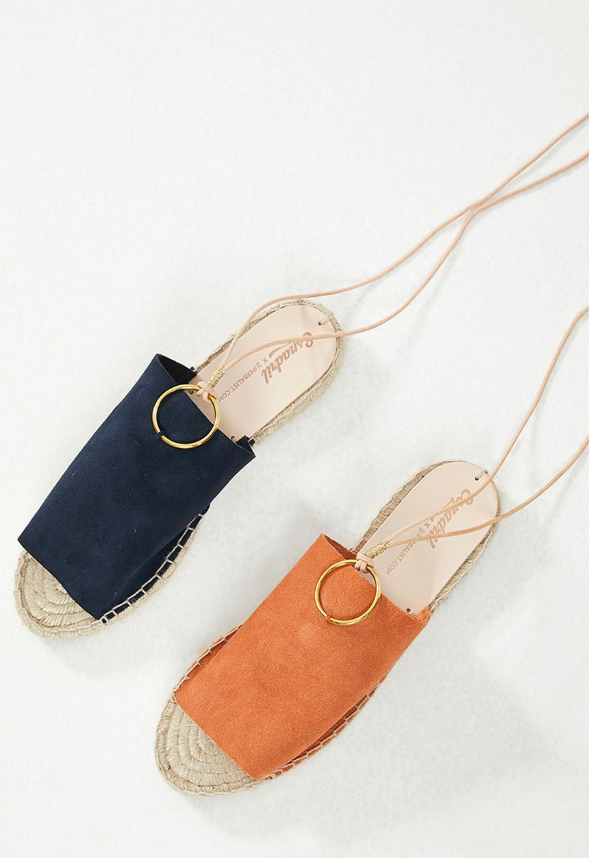 Espadril - Suede slip-on with cord and brass ring - orange