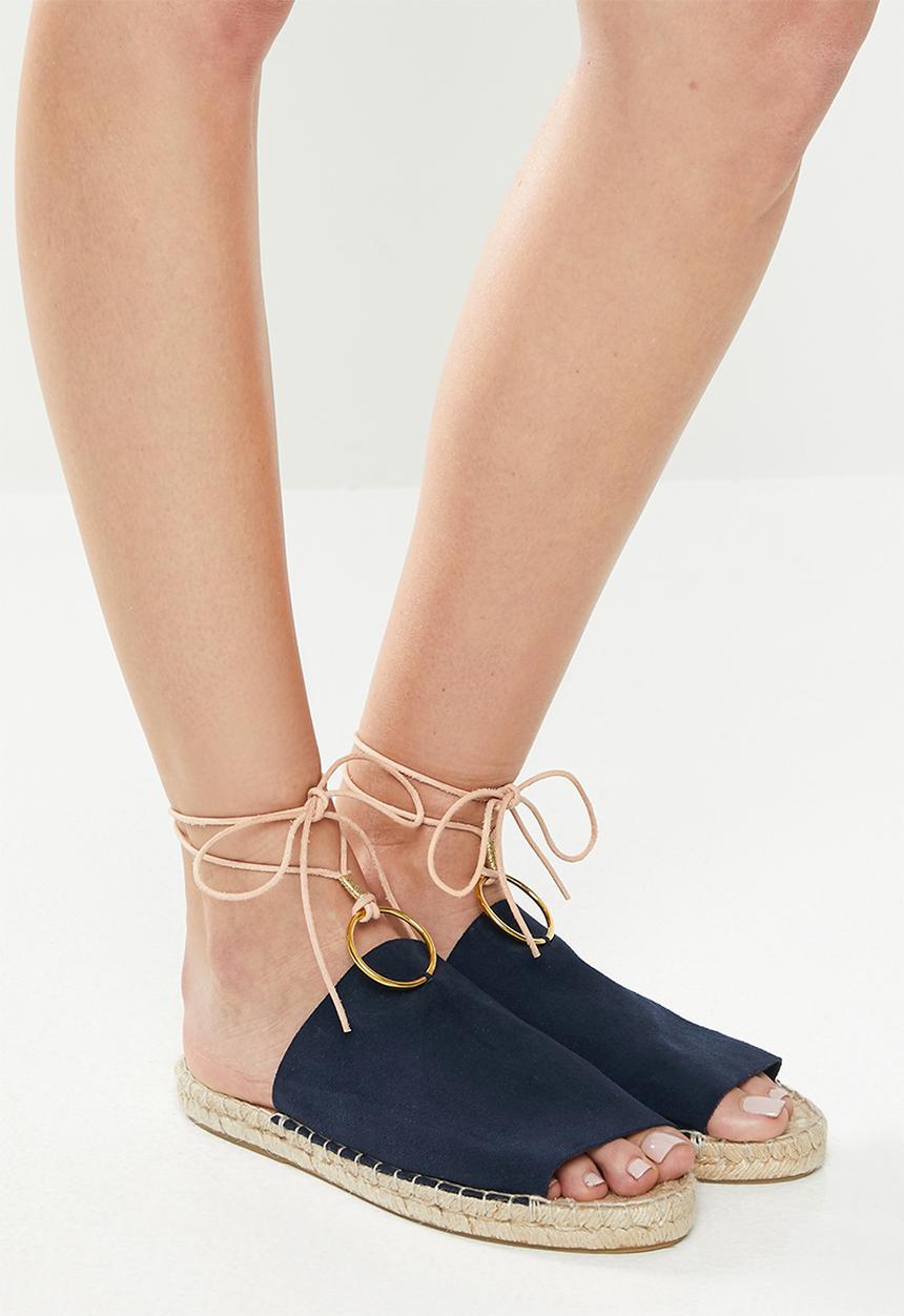 Espadril - Suede slip-on with cord and brass ring - navy