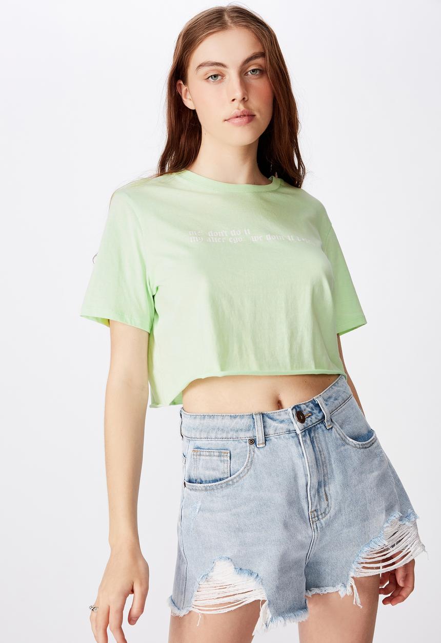 Factorie - Short sleeve raw edge crop tee - green