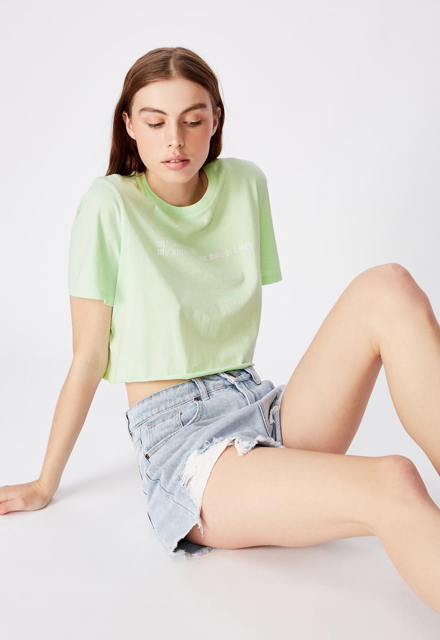 Factorie - Short sleeve raw edge crop tee - green