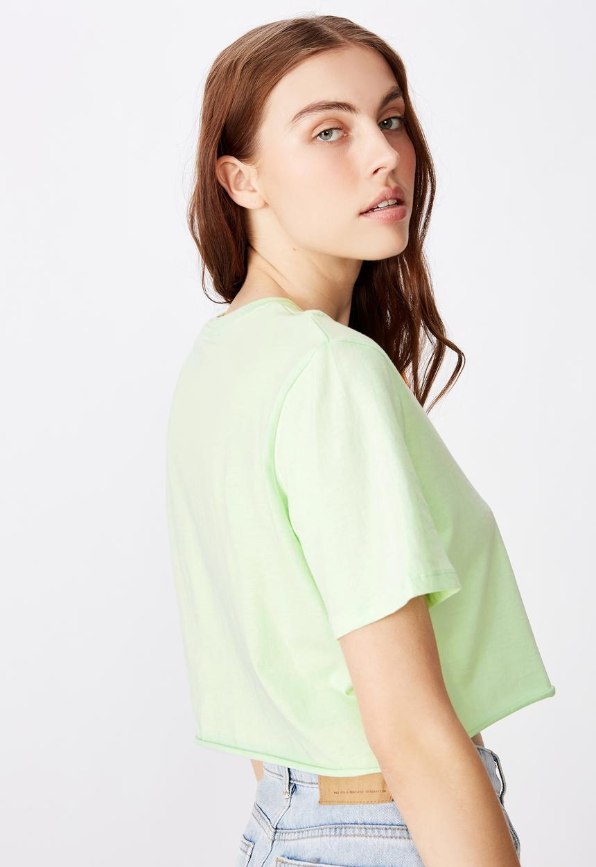 Factorie - Short sleeve raw edge crop tee - green