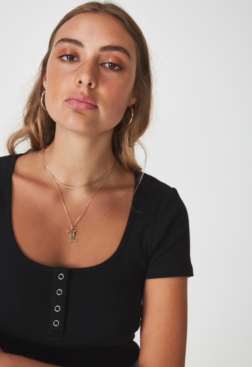 Factorie - Short sleeve rib henley - black