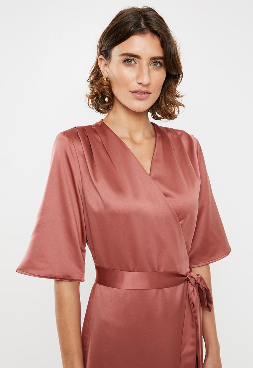 edit - Wrapover satin maxi dress - rust