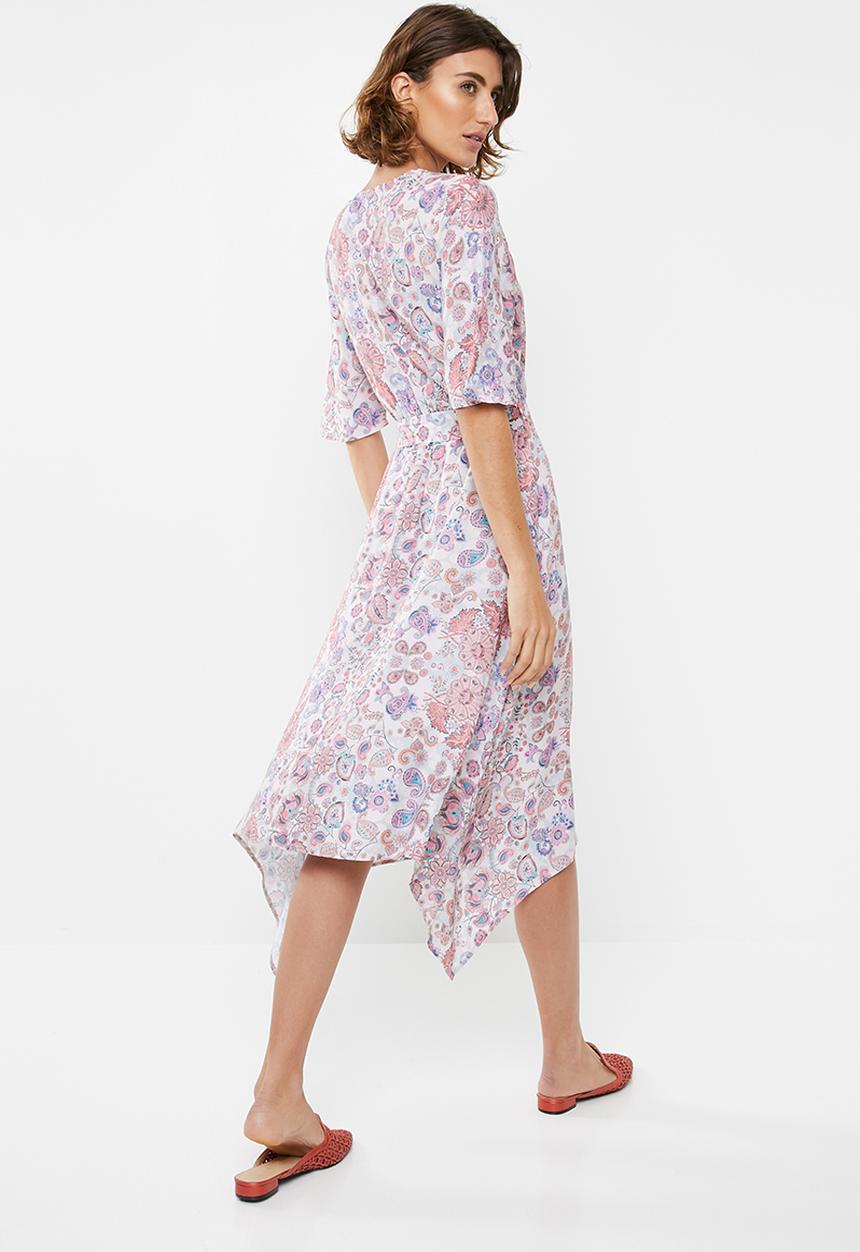 edit - Belted fit and flare dress - multi