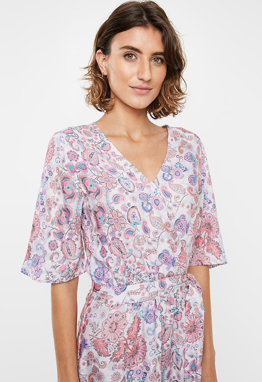 edit - Belted fit and flare dress - multi