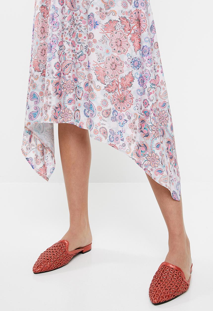 edit - Belted fit and flare dress - multi