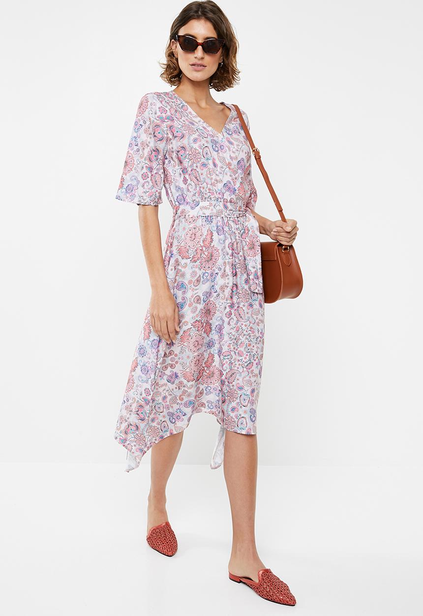 edit - Belted fit and flare dress - multi