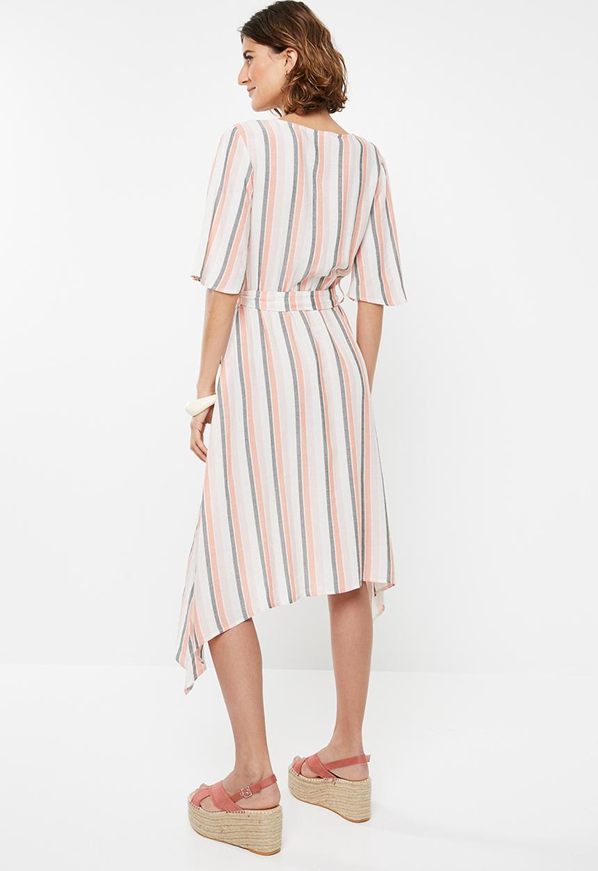 edit - Belted fit and flare dress - multi