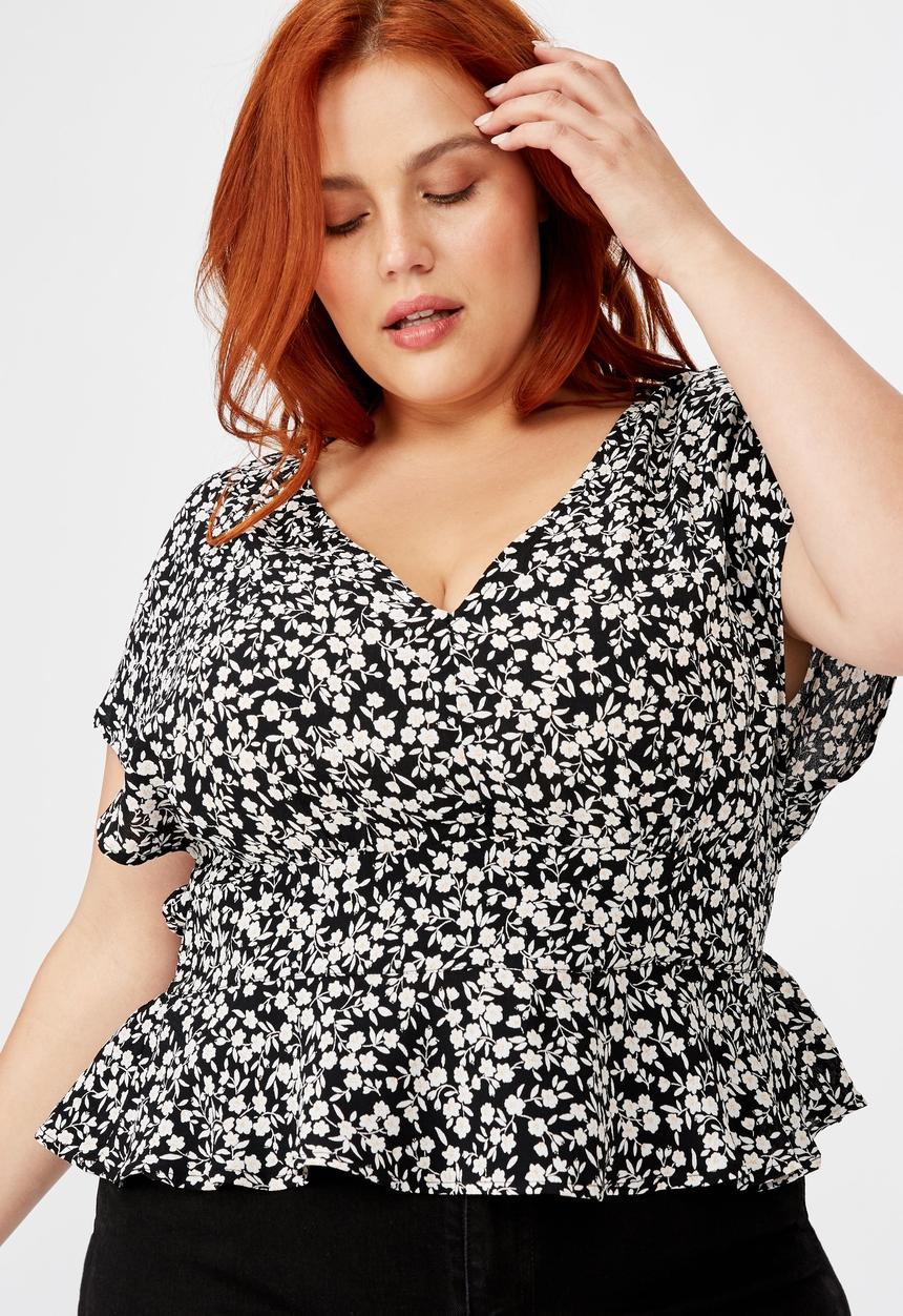 Cotton On - Curve the ultimate tea blouse Taylah - black & white 