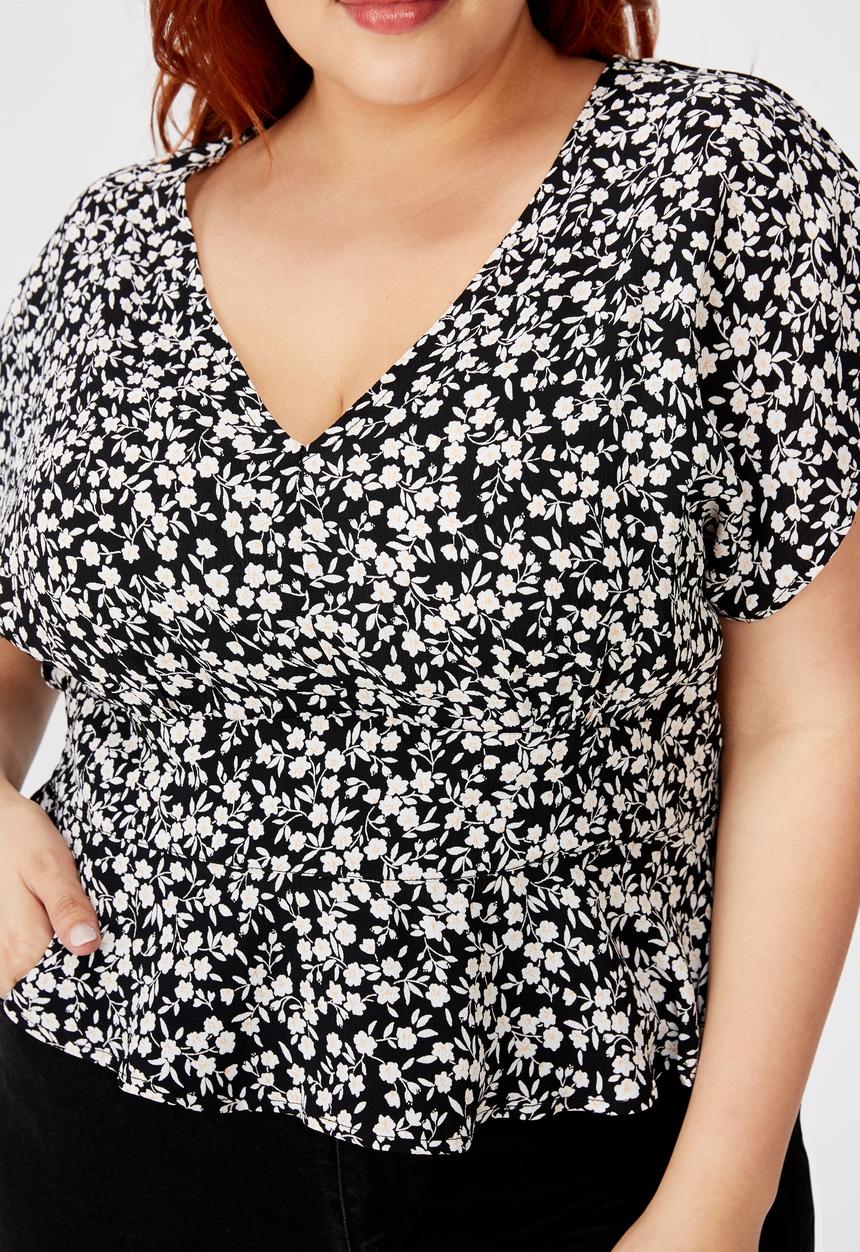 Cotton On - Curve the ultimate tea blouse Taylah - black & white 