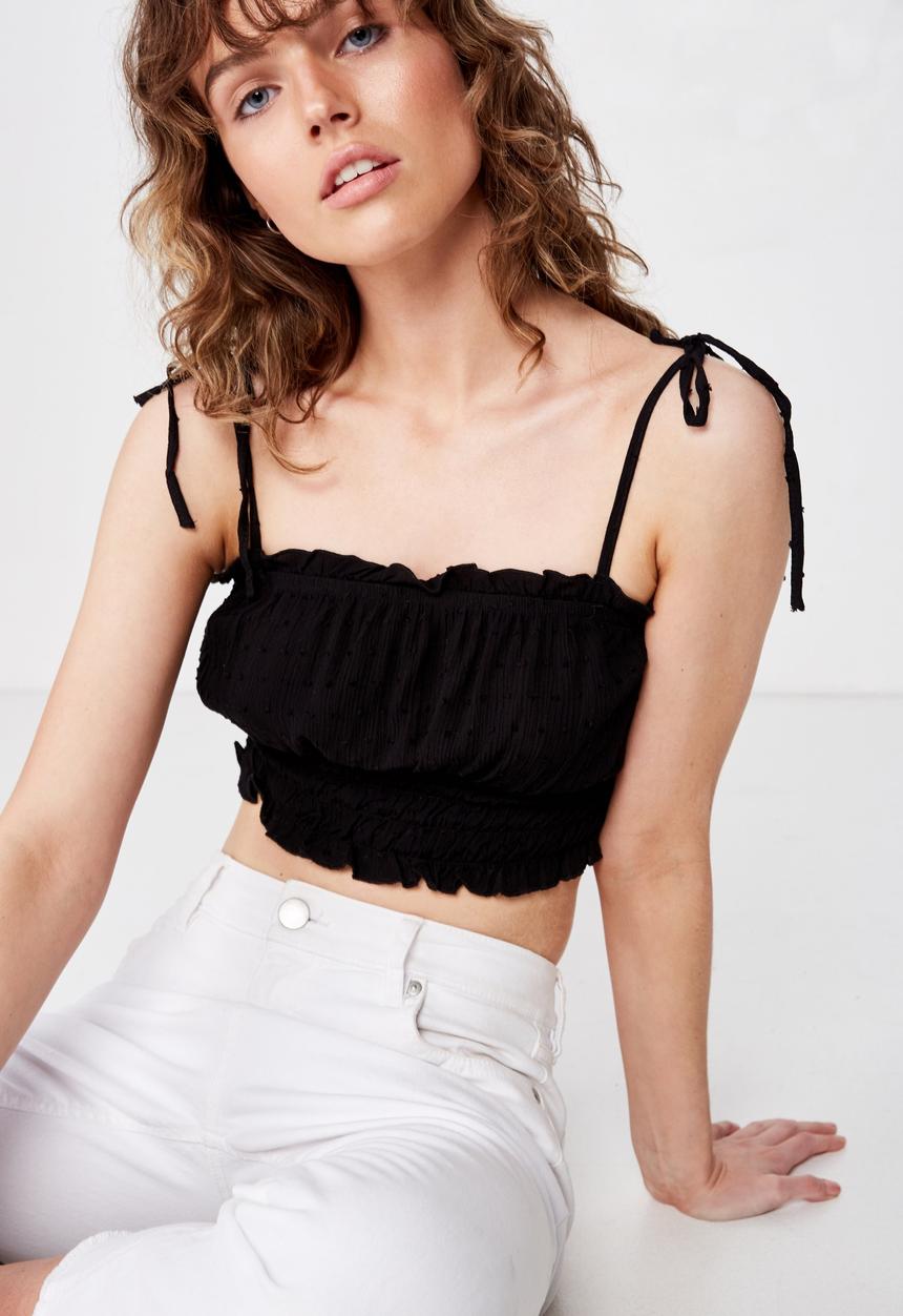 Cotton On - Chelsea shirred cropped cami - black