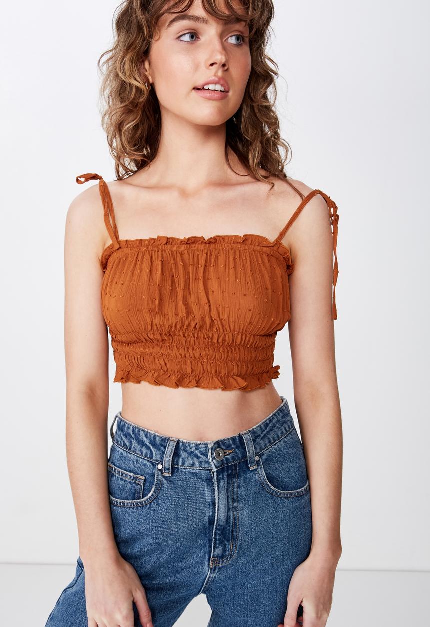 Cotton On - Chelsea shirred cropped cami - rust