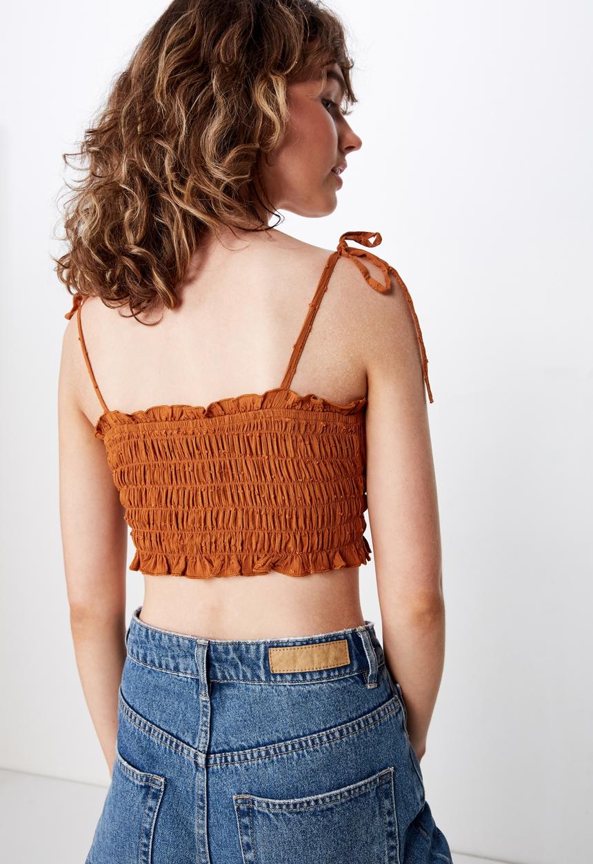 Cotton On - Chelsea shirred cropped cami - rust