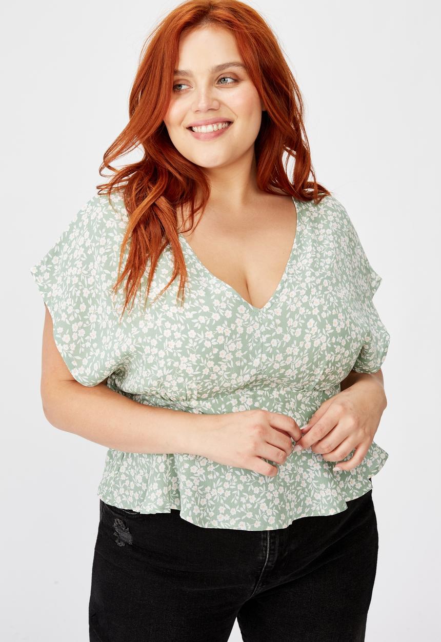 Cotton On - Curve the ultimate tea blouse - green & white