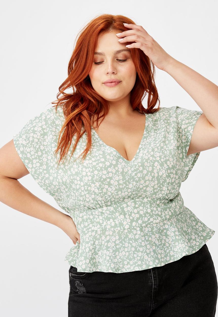 Cotton On - Curve the ultimate tea blouse - green & white