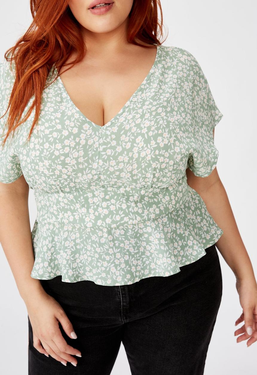 Cotton On - Curve the ultimate tea blouse - green & white