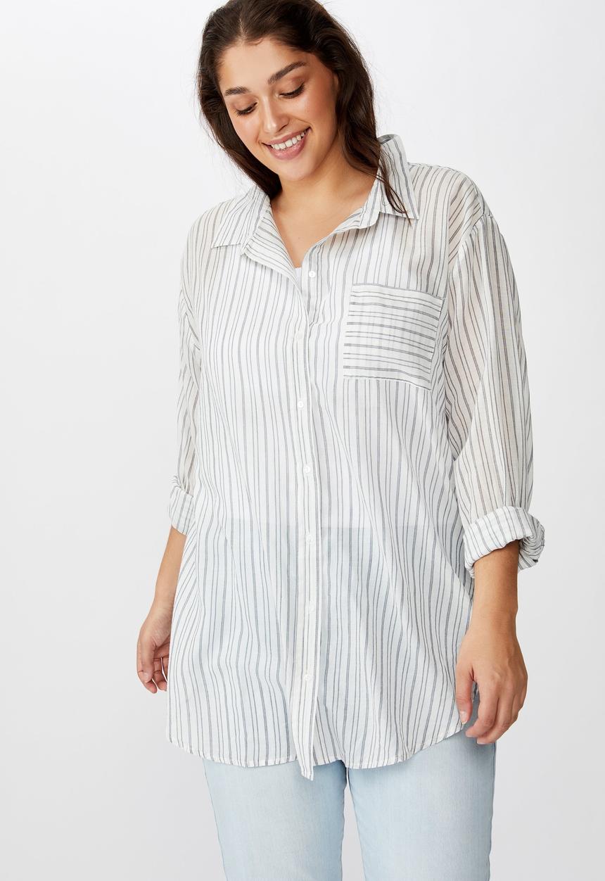 Cotton On - Curve savannah oversized Angie stripe - navy & white