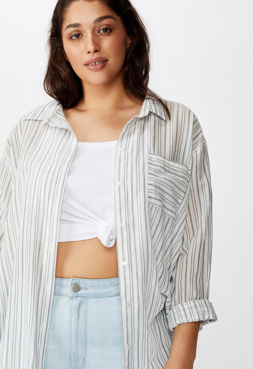 Cotton On - Curve savannah oversized Angie stripe - navy & white