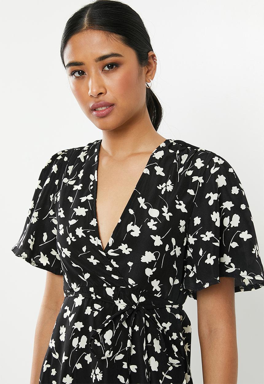 Missguided - High low wrap midi dress floral - black