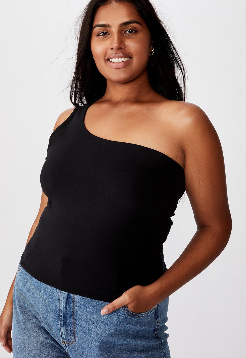 Cotton On - Curve one shoulder sleeveless top - black