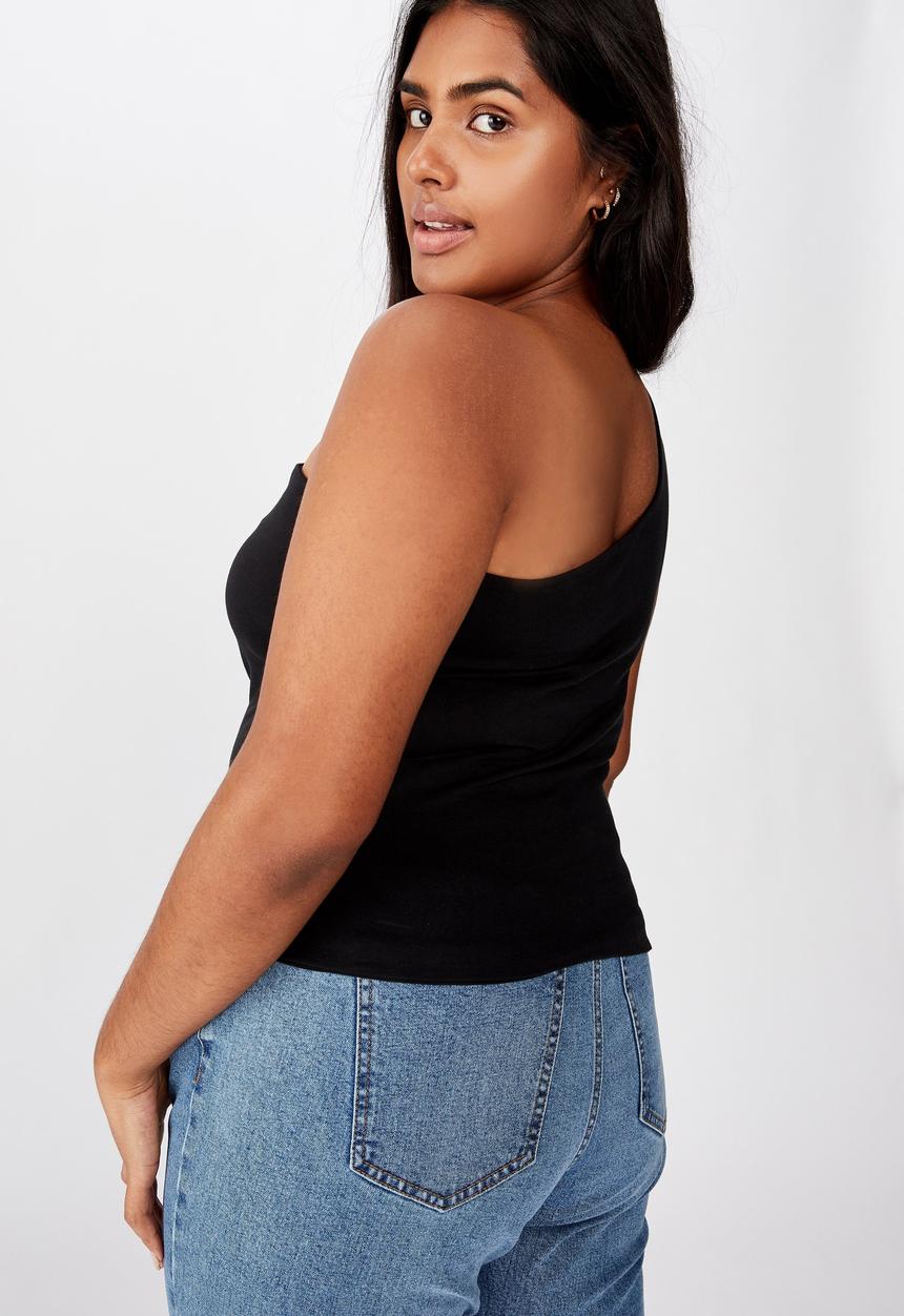 Cotton On - Curve one shoulder sleeveless top - black