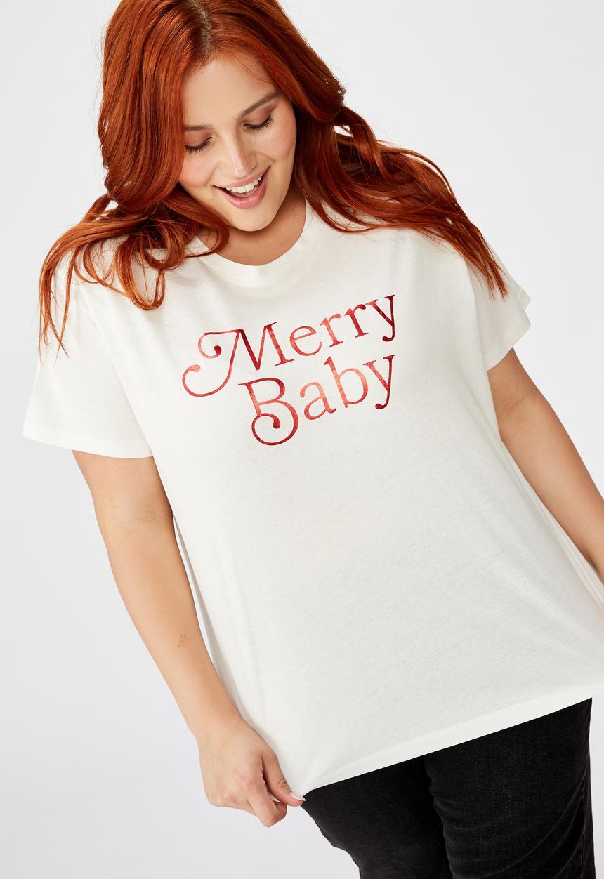 Cotton On - Curve graphic tee merry baby - cream 