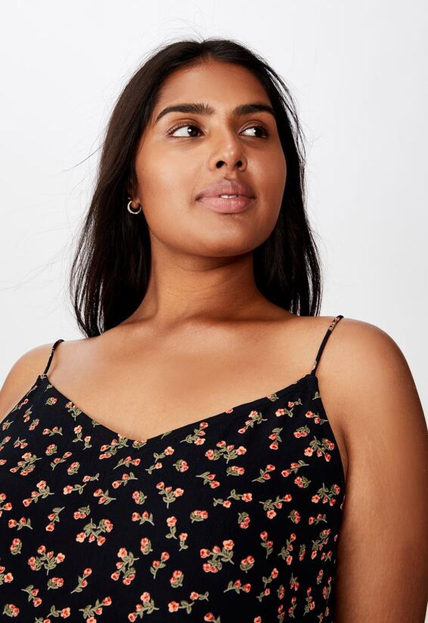 Cotton On - Curve astrid cami Victoria floral - black & red 