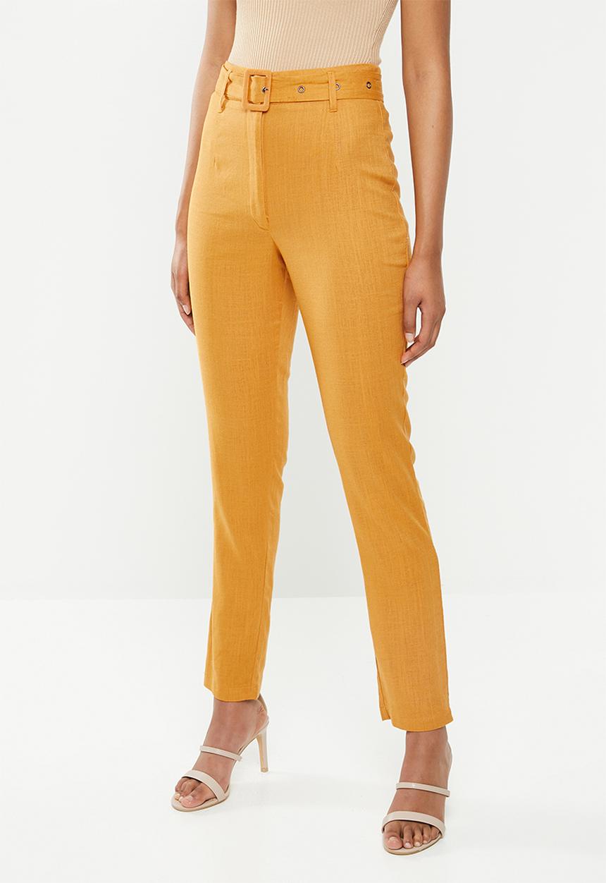 Missguided - Linen belted cigarette trousers - orange