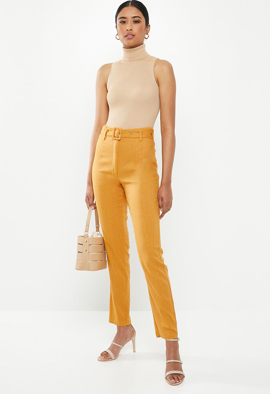 Missguided - Linen belted cigarette trousers - orange