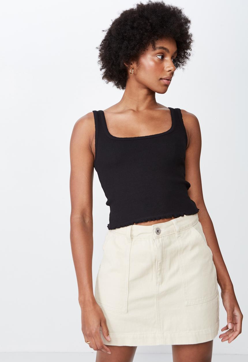 Factorie - Picot trim detail tank top - black