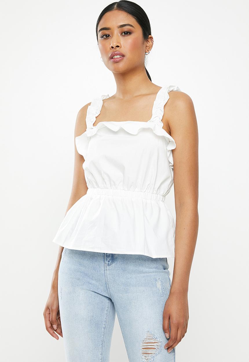 Missguided - Ruffle ruched waist cami - white