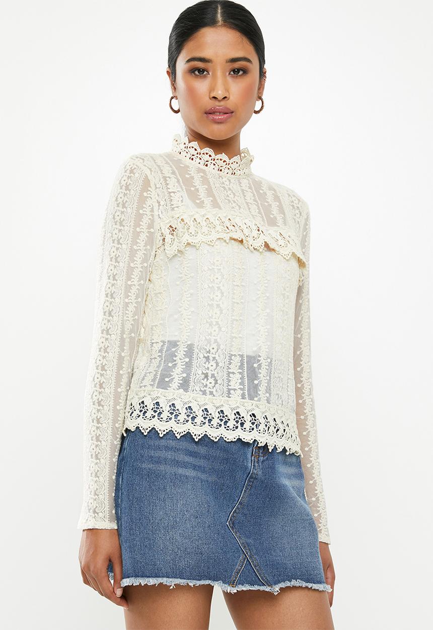 Missguided - Victoriana lace blouse - cream