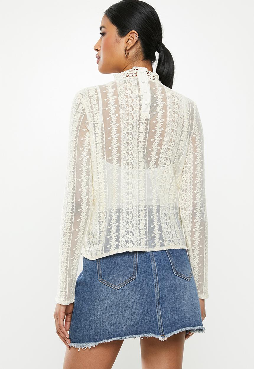 Missguided - Victoriana lace blouse - cream