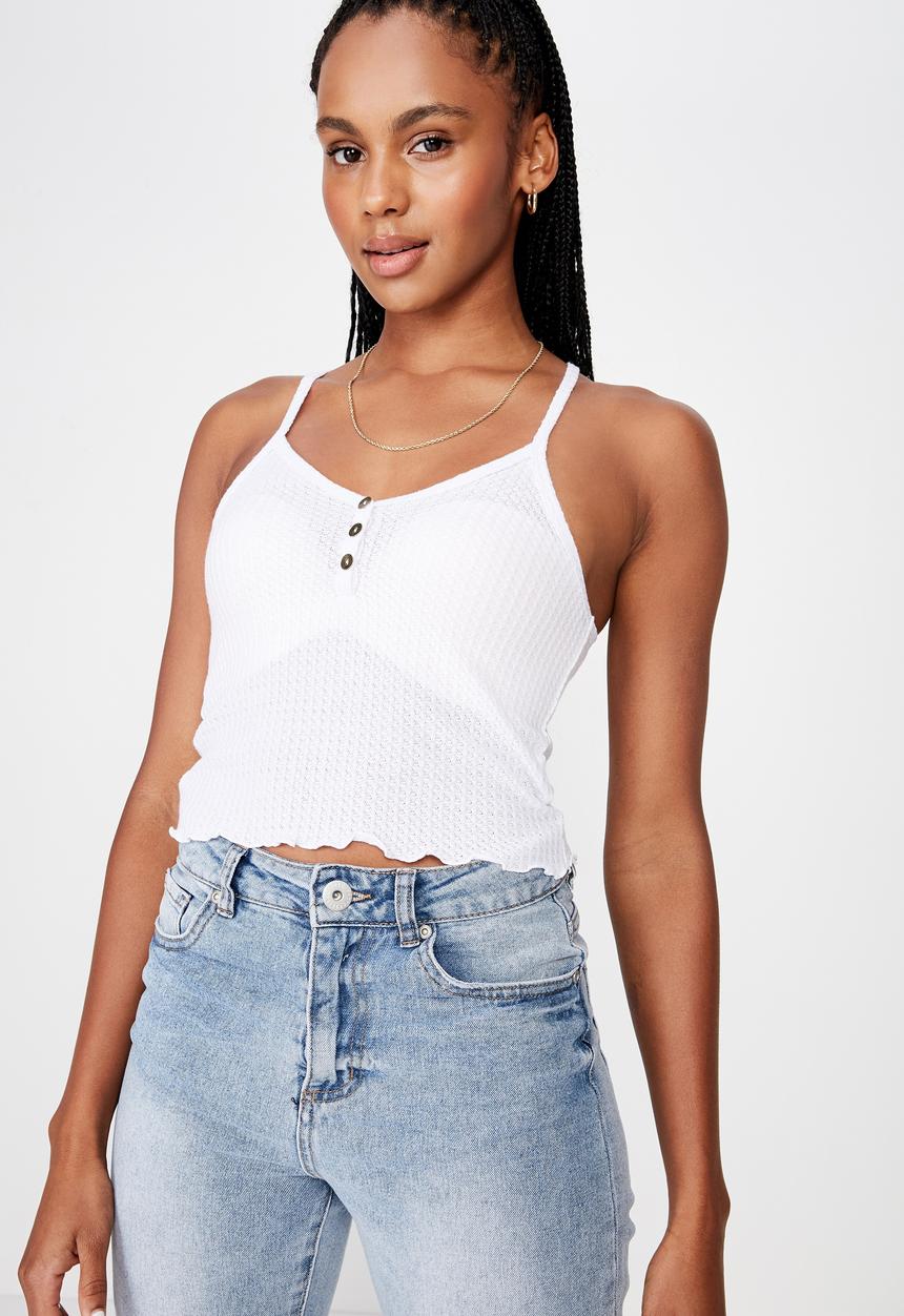 Factorie - Textured Henley racer back singlet - white
