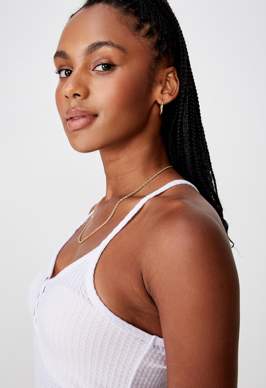Factorie - Textured Henley racer back singlet - white