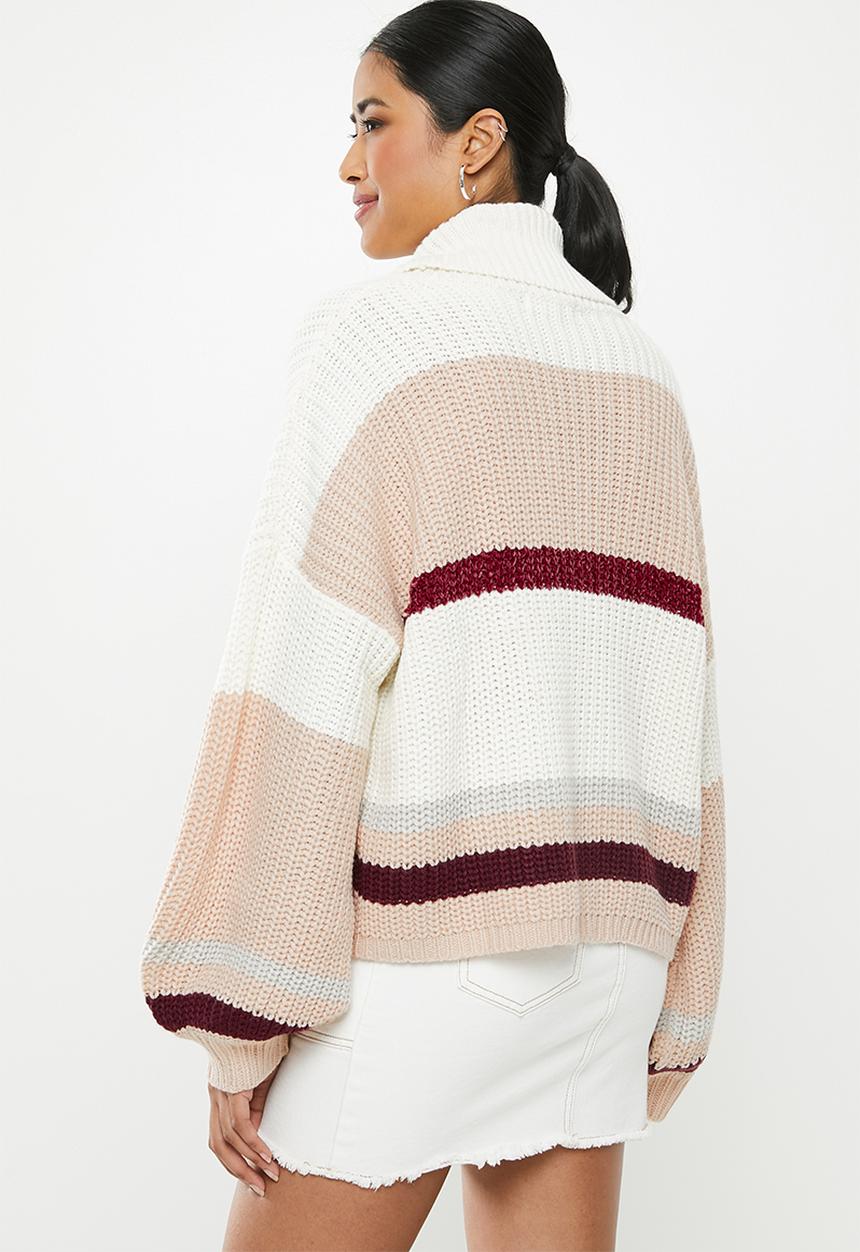 Missguided - Stripe turtle neck oversized crop jumper - multi