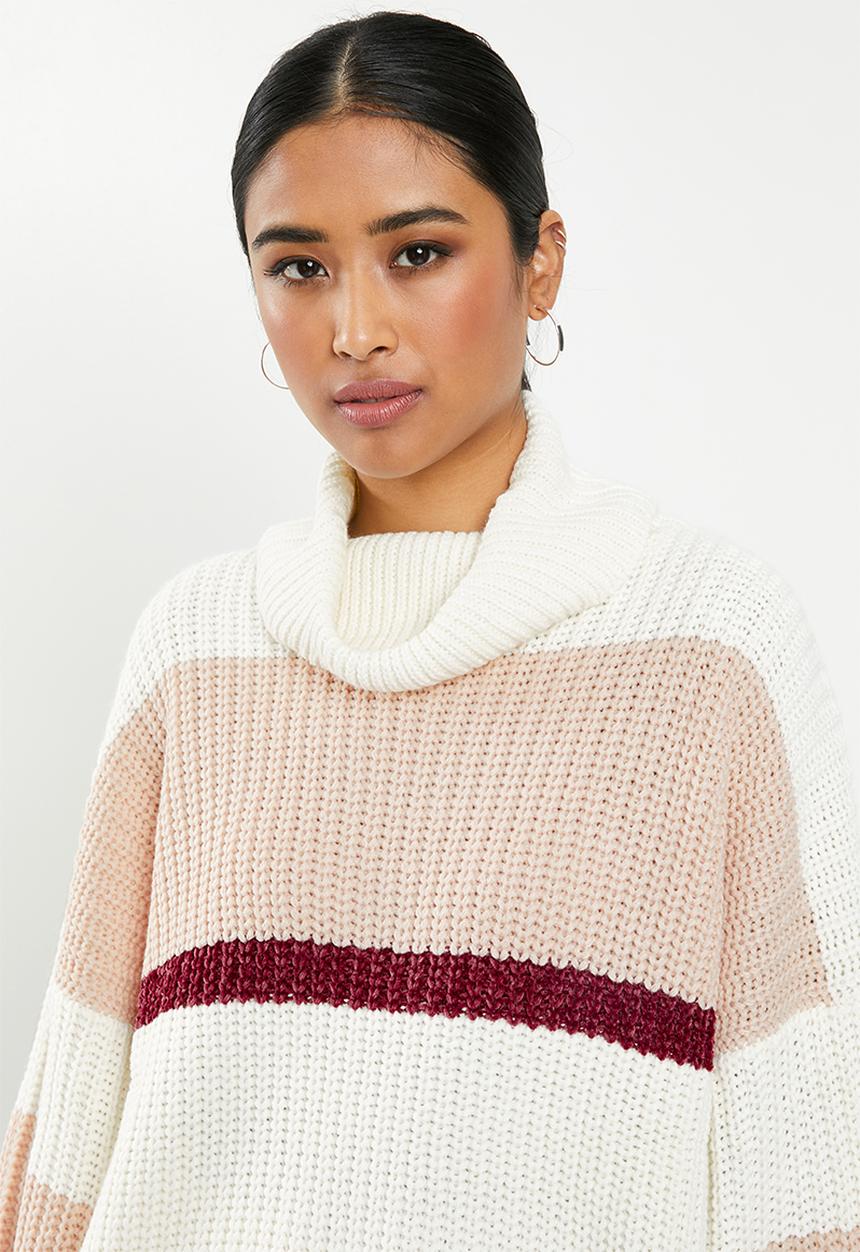 Missguided - Stripe turtle neck oversized crop jumper - multi