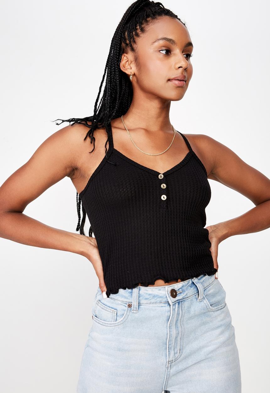 Factorie - Textured Henley racer back singlet - black