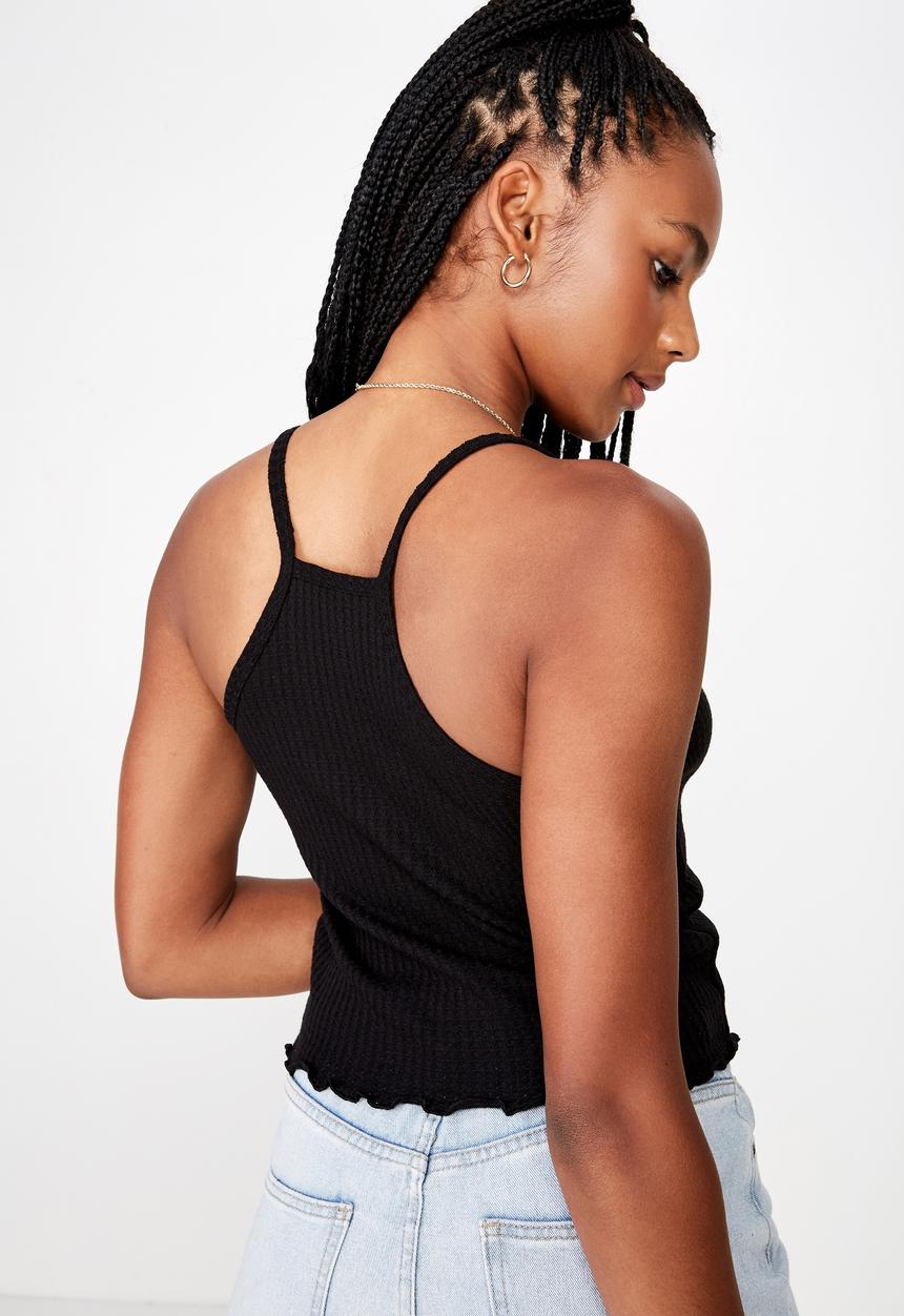 Factorie - Textured Henley racer back singlet - black