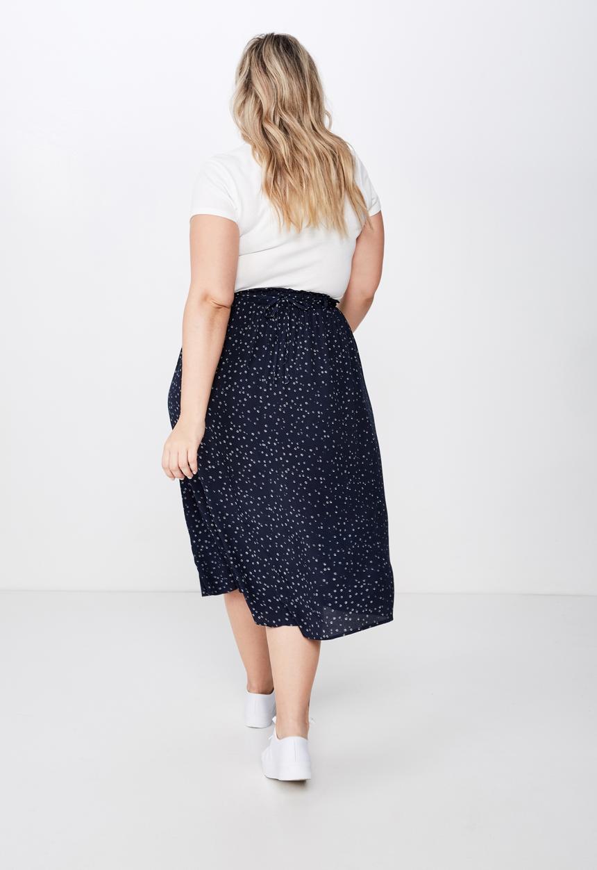 Cotton On - Curve ella midi skirt - navy & white 