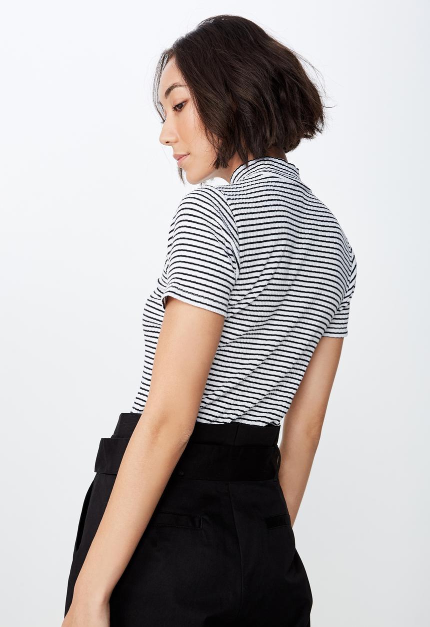Factorie - Stripe short sleeve rib funnel Frankie stripe - white & black 