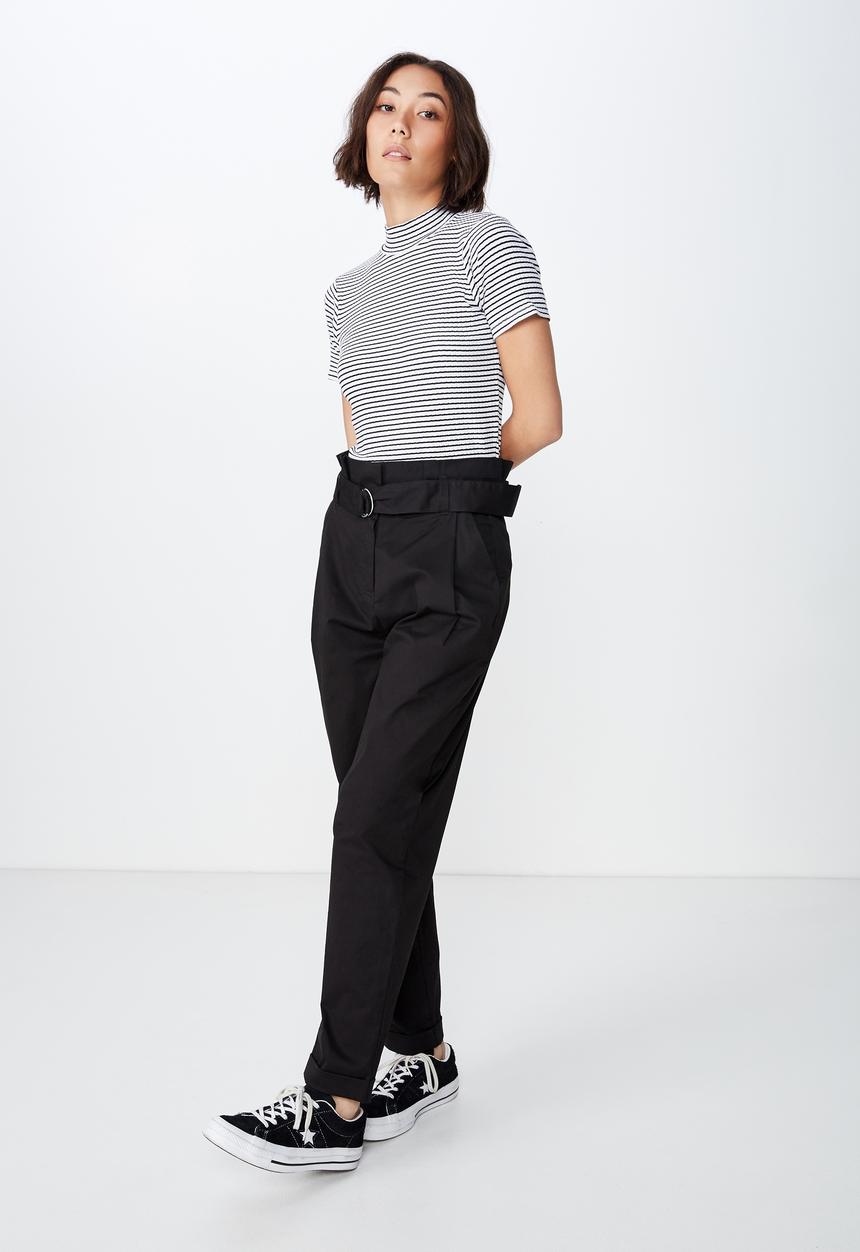 Factorie - Stripe short sleeve rib funnel Frankie stripe - white & black 