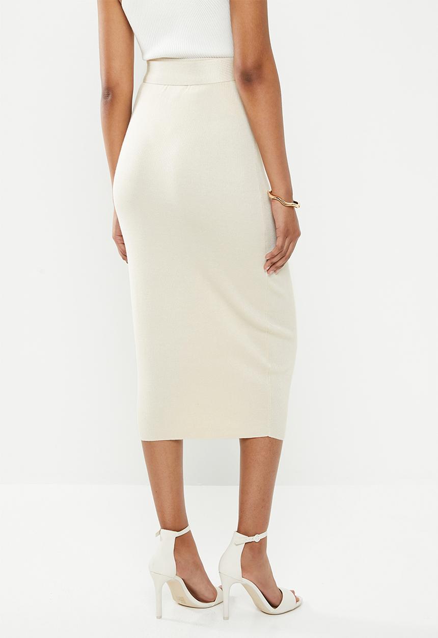 Missguided - Knitted tie waist midi skirt - cream
